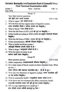 Class-7 health- first terminal examination-2083